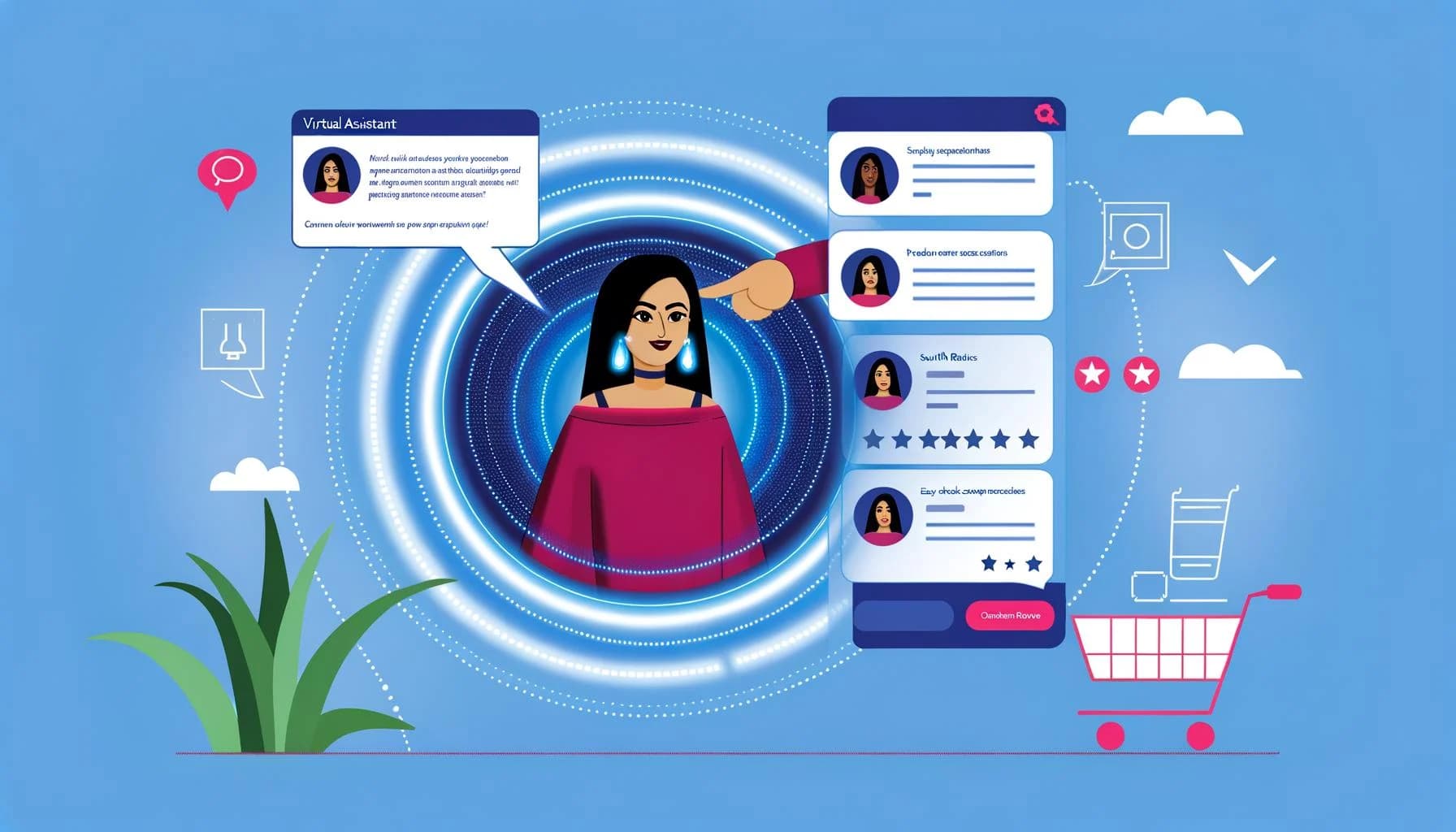 Ilustración sobre asistencia virtual personalizada para marcas que venden en retailers y marketplaces